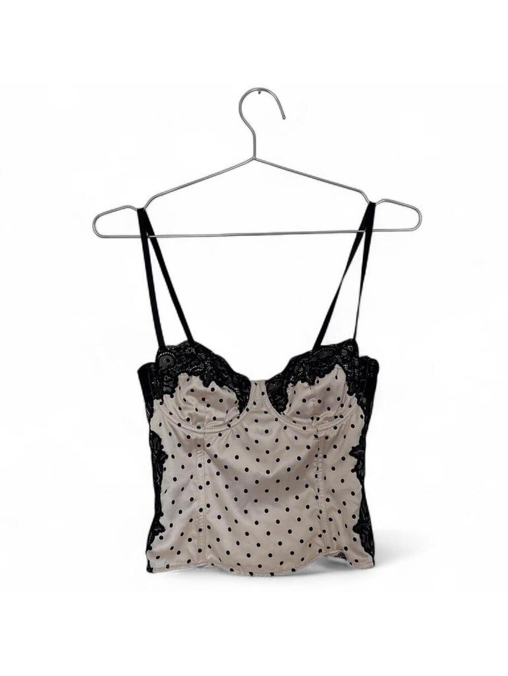 Edikted white with black polka dot shoelace corset top with lace trim